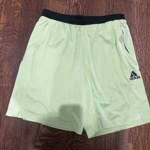 Men’s medium Adidas athletic shorts, light lime, green with black waistband